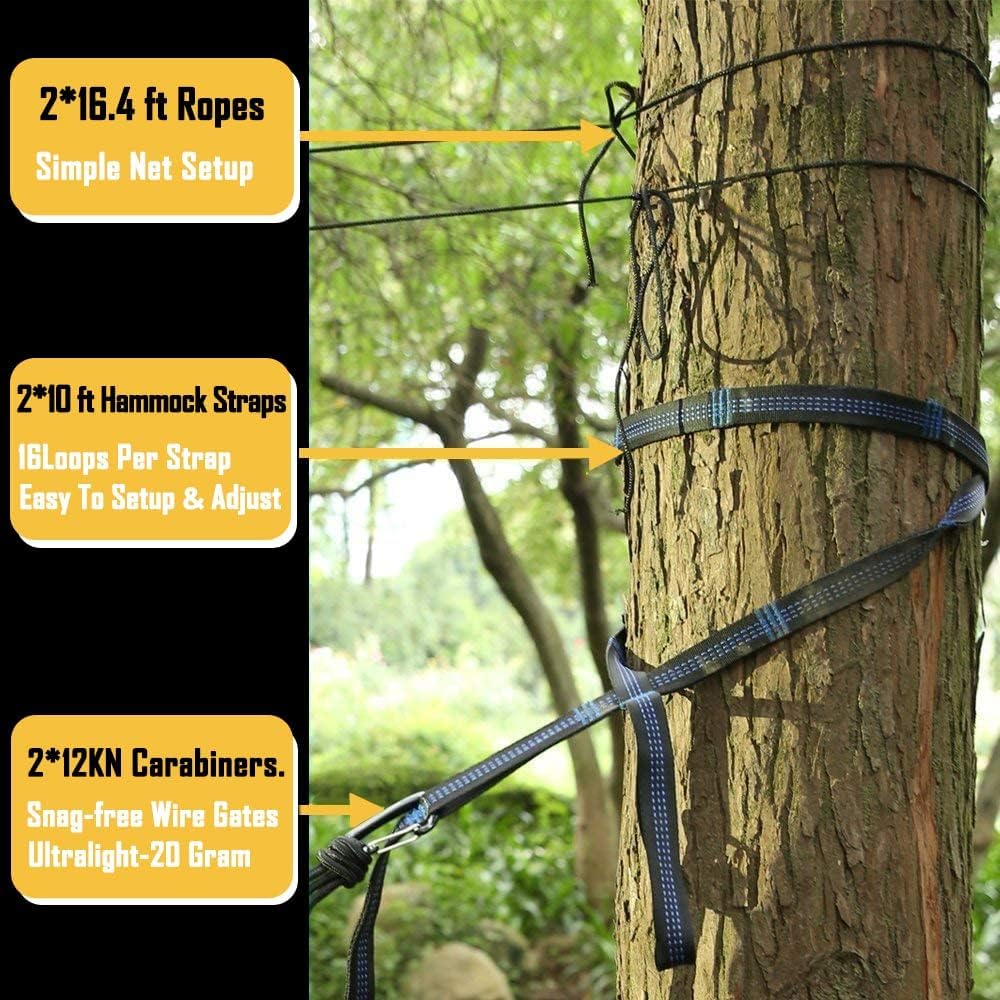 Sunyear Camping Hammock with Net & Rain Fly - Double & Single Hammock with House-Like Net- Easy Setup & Pack, Lightweight & Portable, Perfect for Hiking, Backpacking, Outdoor Sleeping