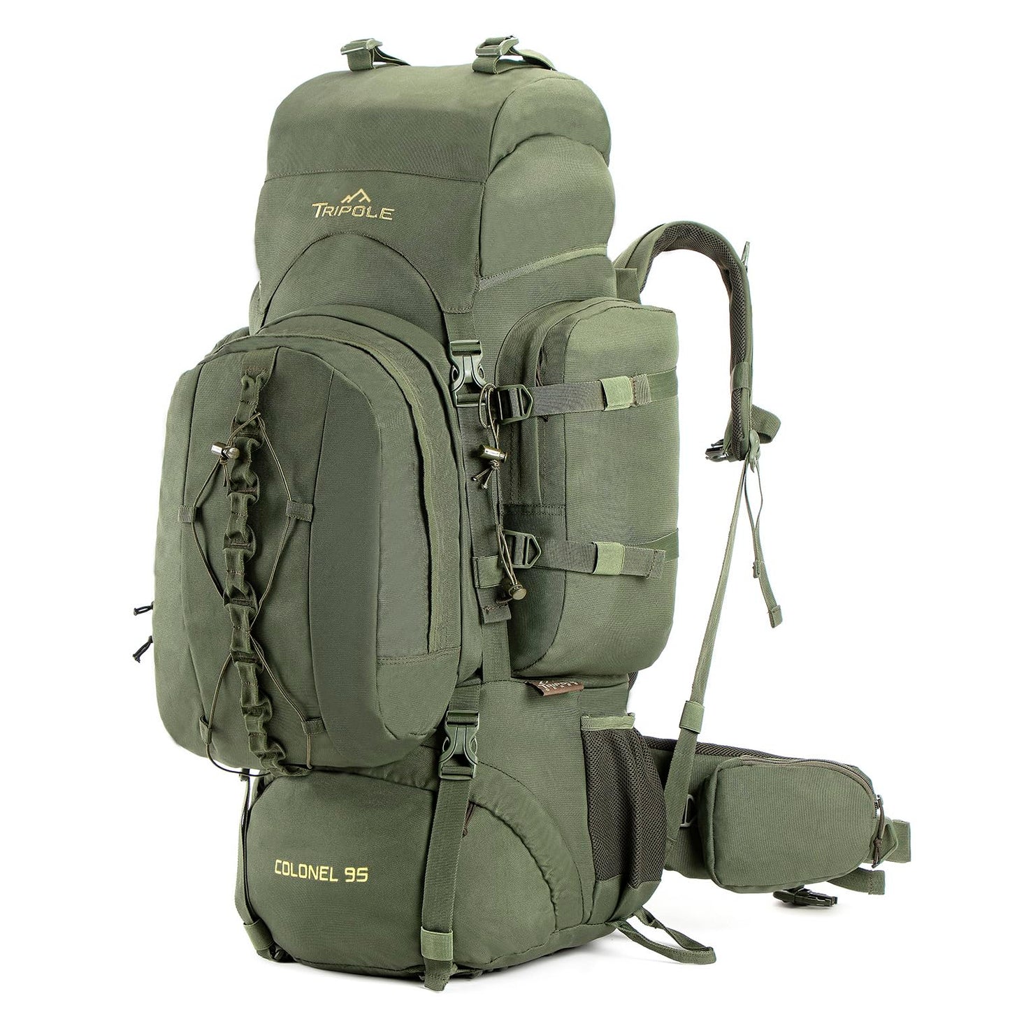 Tripole Colonel 95 Litres Internal Frame Rucksack + Detachable Day Pack, Rain Cover, Army Green