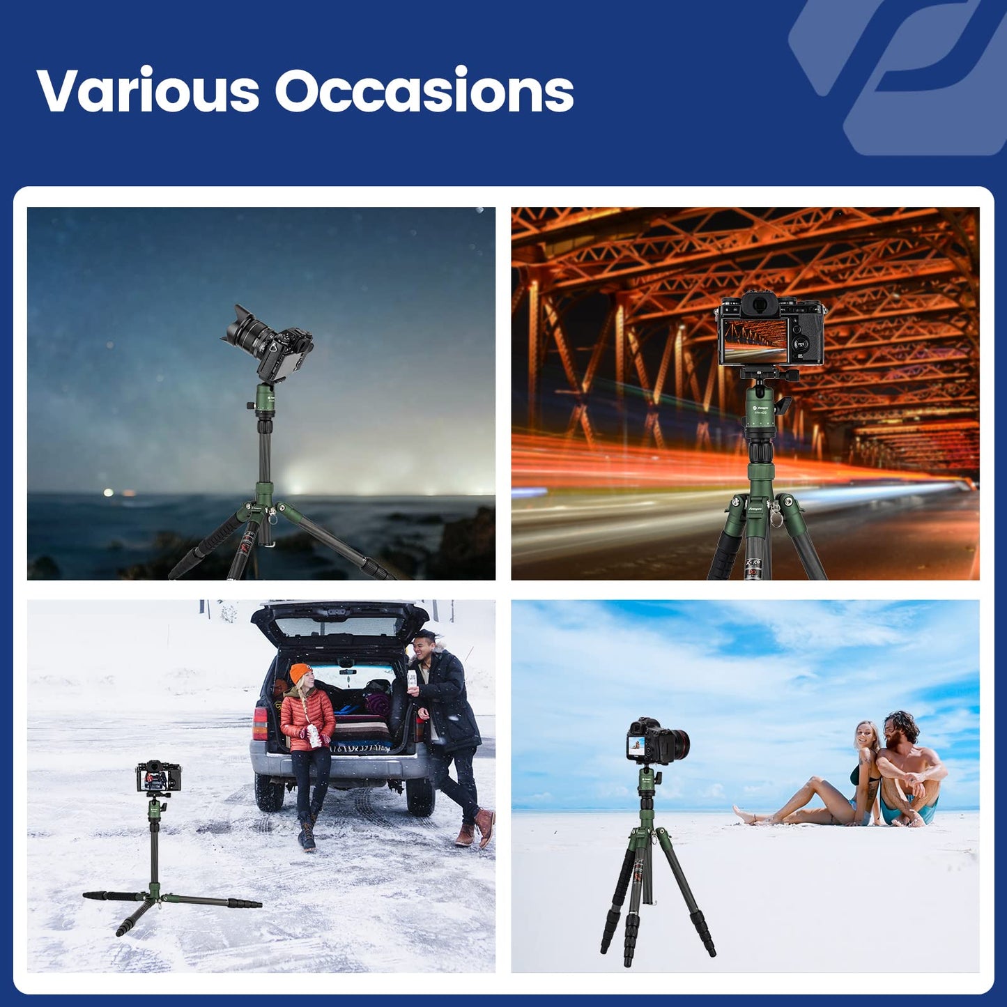 Fotopro 62" Carbon Fiber Travel Tripod, Lightweight Compact Camera Tripod with 360 Degree Ball Head, Detachable Monopod with Arca-Swiss QR Plate and Bag, Load up to 8KG/17.63lbs, Weighs only 2lb