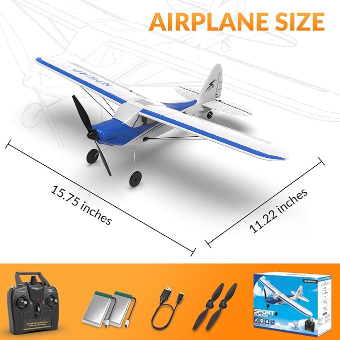 VOLANTEXRC RC Plane Trainer Sport Cub 4CH Remote Control Airplane with Prop Saver 6-Axis Gyro Stabilizer & 3 Modes to Fly Radio Controlled Aircraft RTF for Beginners & Adults (500mmBlue)