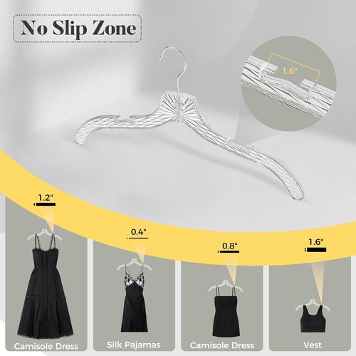 HOUSE DAY Clear Plastic Hangers - Durable 12-Pack Crystal Dress Hangers for Women | 16.7'' Versatile Design with 360° Swivel Hook
