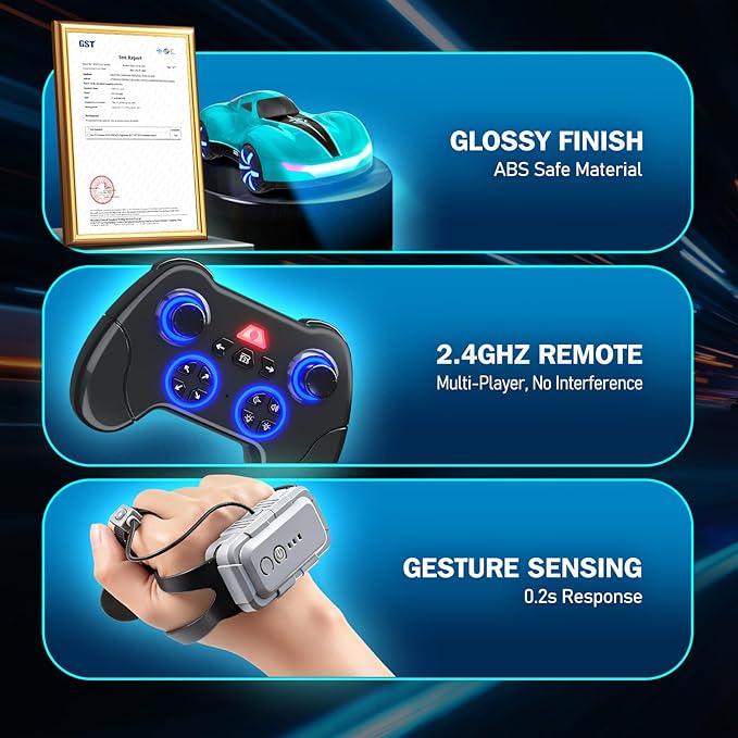 Gesture Sensing Remote Control Car with Display Dust Cover GarageUSB-C Rechargeable Drift RC Stunt Cars with LED Light|Spray|Sound2.4GHz Toy for Kids Christmas|Birthday Gifts for Boys Girls