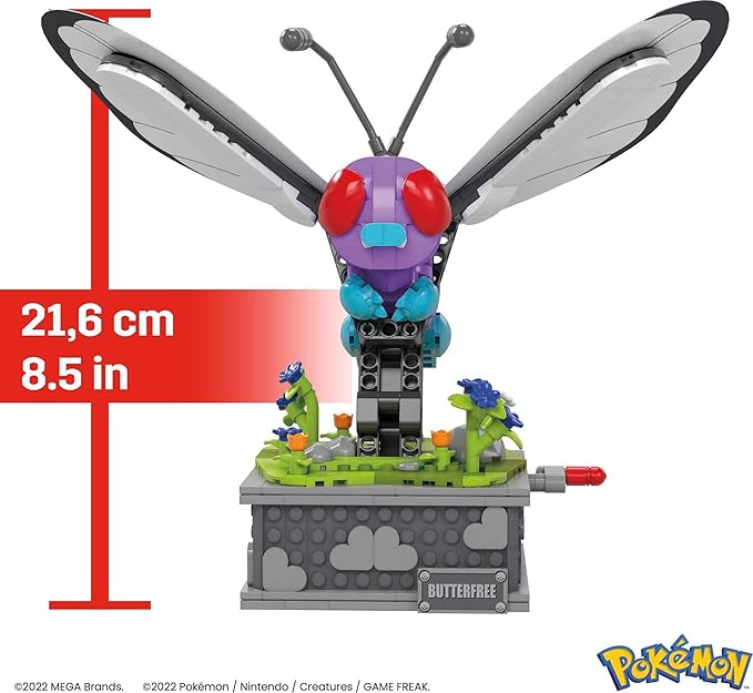 MEGA Pokémon Building Toys Set Motion Butterfree with 605 Pieces 7 Inches Tall Moving Wings Kids or Adult Collectible