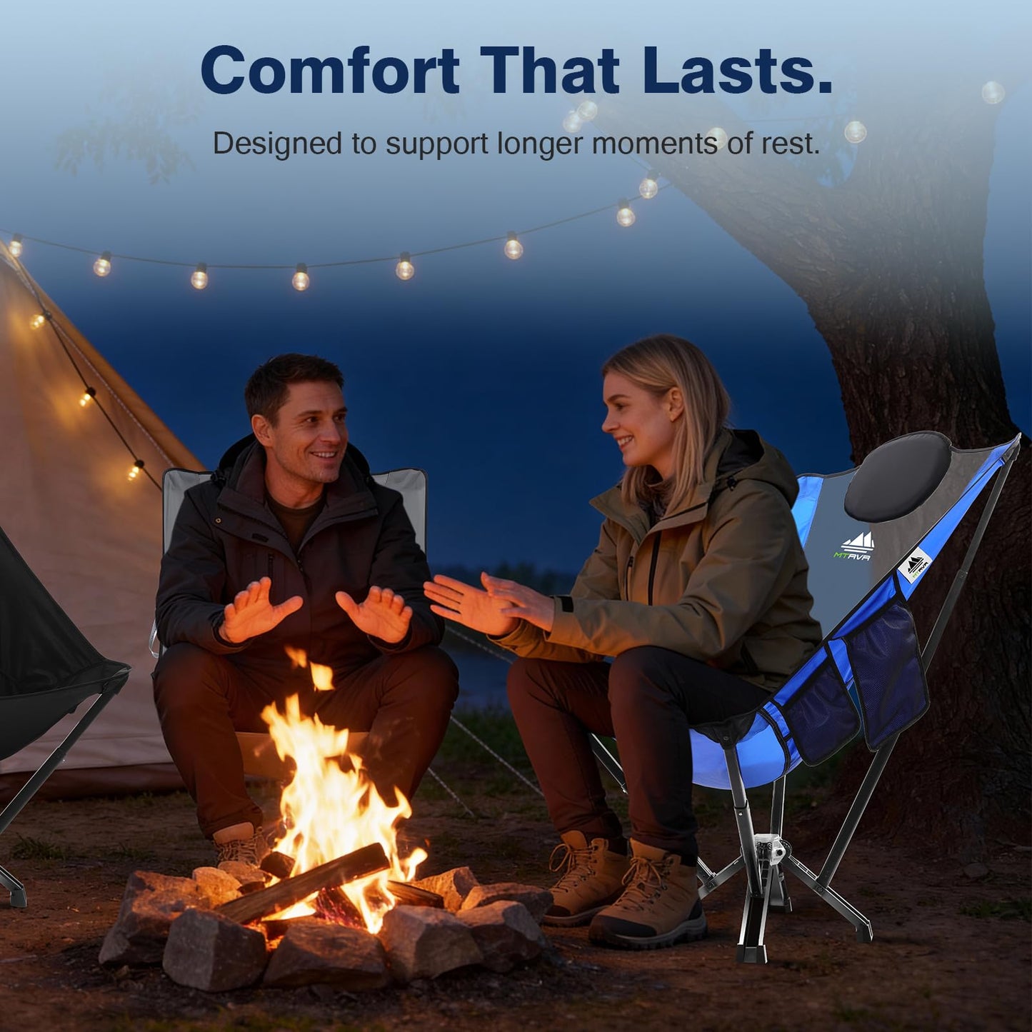 MTRVR Utility-Grade High-Back Folding Chair — Stable One-Piece Structure, Extended Back Support for Longer Sitting, Reinforced Aluminum Frame, Portable Chair for Camping, RV & Outdoor Use