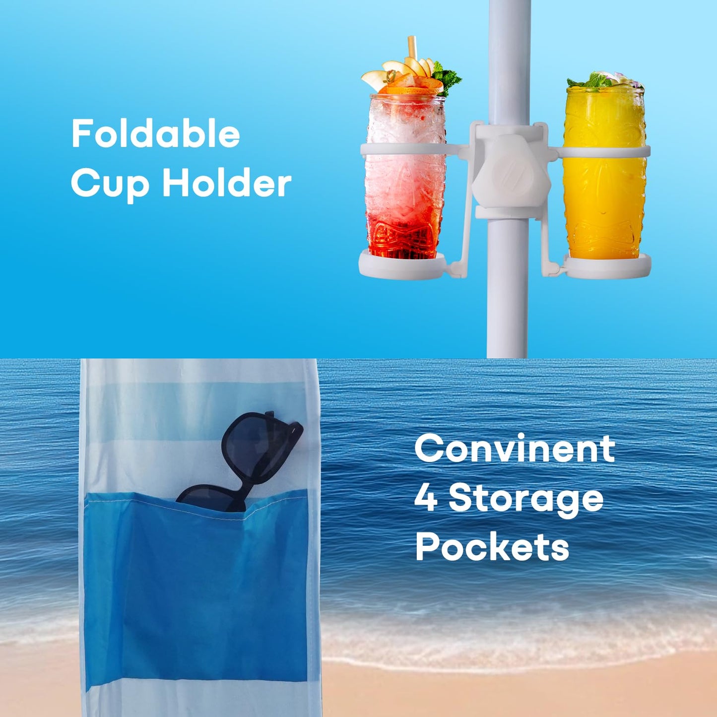 Gorich Beach Cabana with UPF50+ UV Protection, 8x8 FT/10x10 FT Beach Canopy Tent with Side Wall, Easy Setup, Windproof Portable Sun Shelter Shade for Family