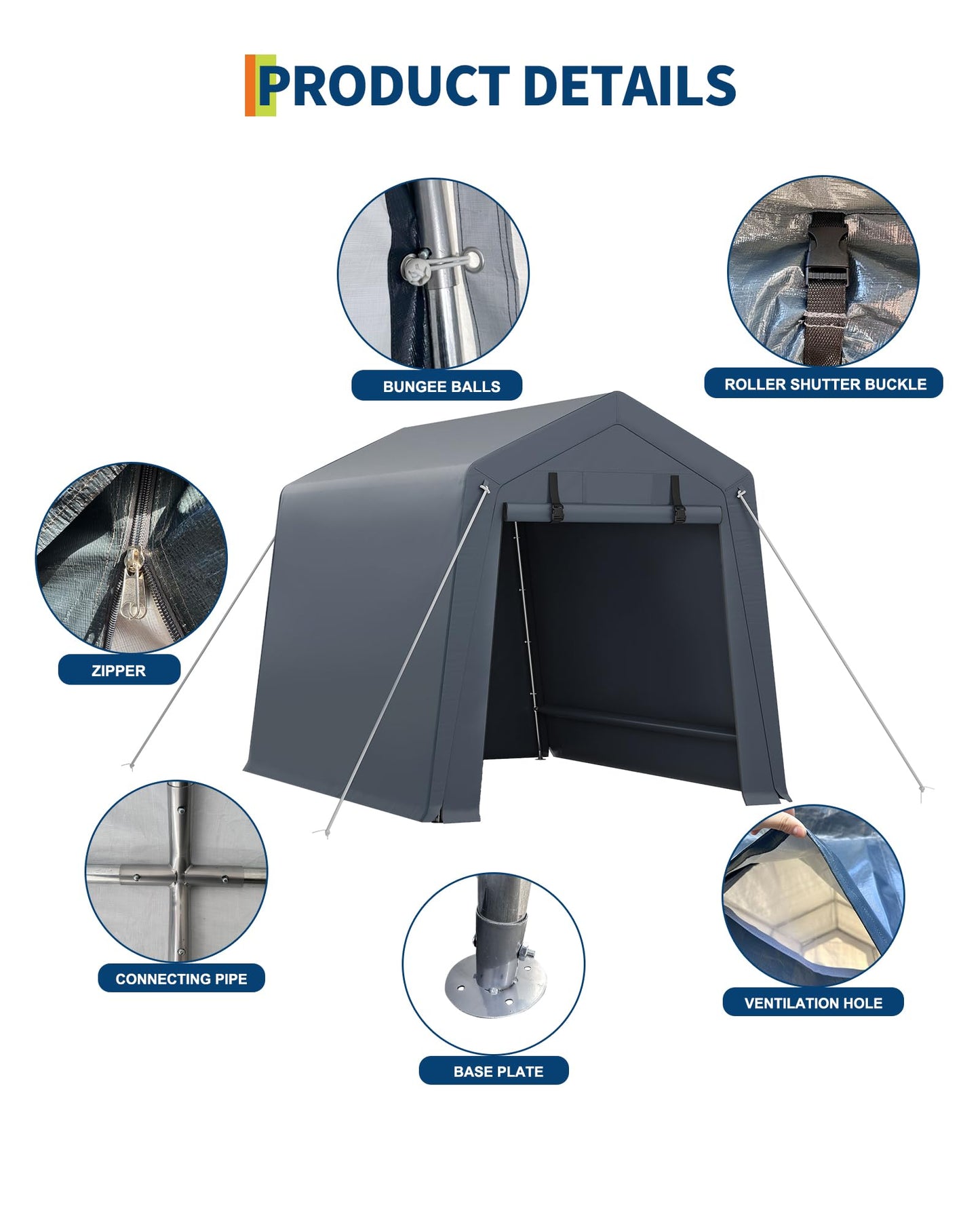 6x8 Ft Carport Heavy Duty Tent with Roll-Up Windows, Portable Garage with Removable Sidewalls & Doors, Car Canopy All-Season Tarp for Car Boat Truck Motorcycle, Grey