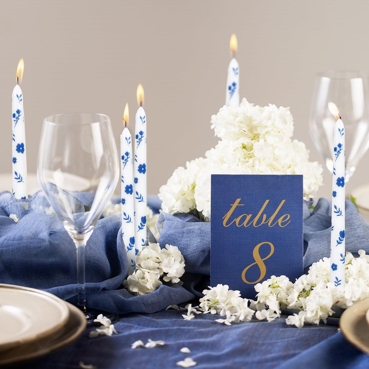 FYSUIMU 6Pcs Chinoiserie Floral Taper Candles 10 Inch Christmas Porcelain Blue and White Decorative Candles Long Unscented Candle Sticks for Bridal Wedding Shower Party Home Table Decor