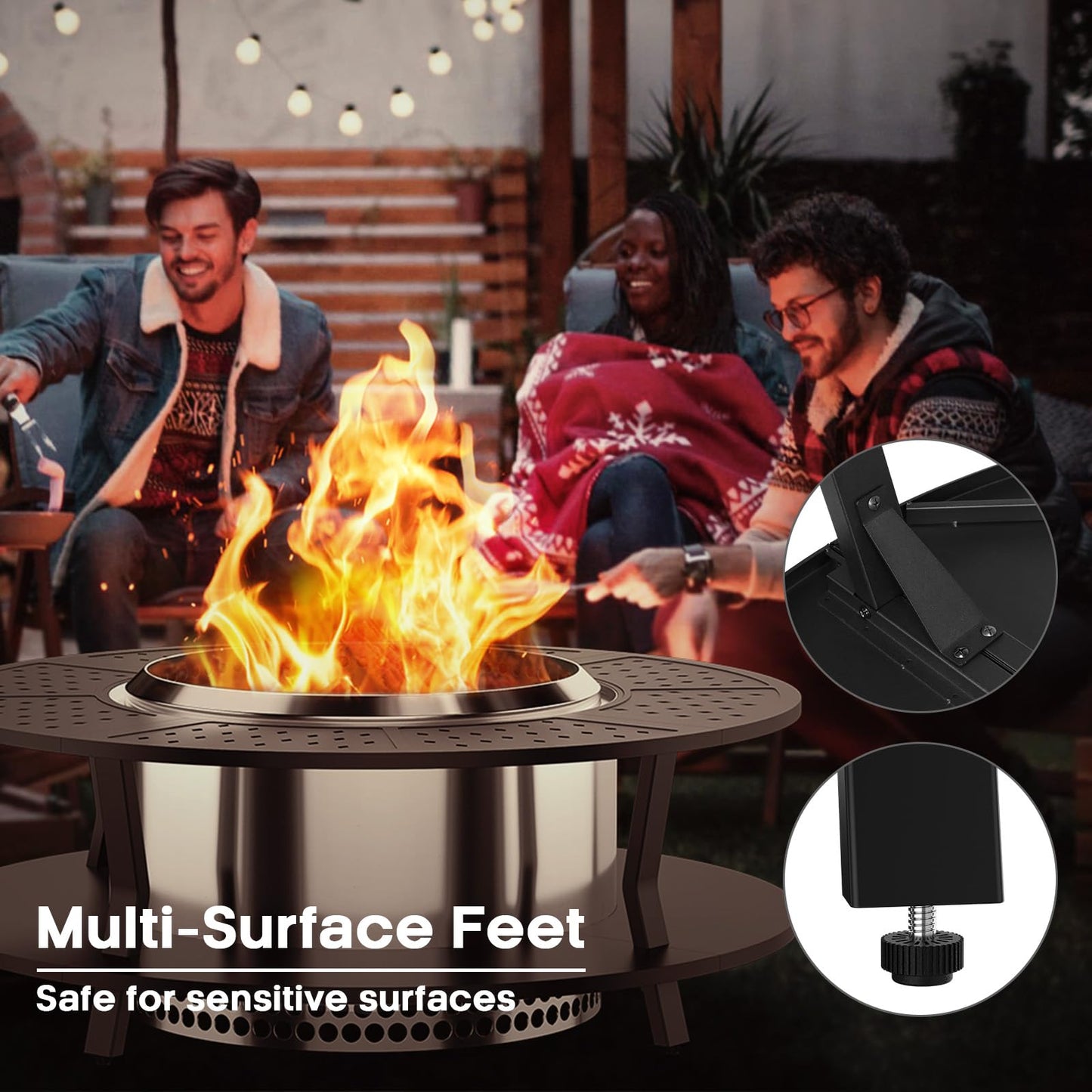 Uniflasy 48" Fire Pit Surround Tabletop for Solo Stove Yukon, Bonfire & Tiki, Portable Protective Barrier Equal Width Design with Firewood Storage Shelf for Safety & Extra Space, Outdoor FirePit Table