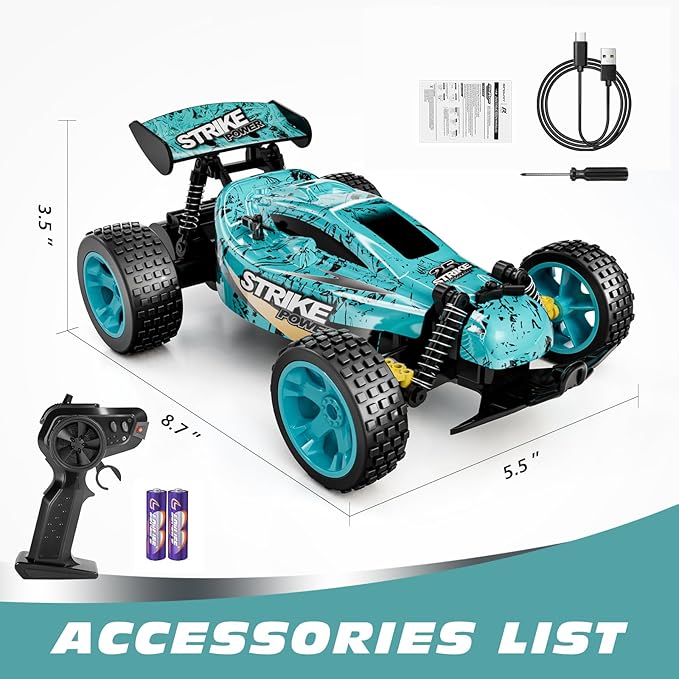 Tecnock RC Cars Remote Control Car for Kids 1:18 Scale 20 KM/H 2WD Offroad Buggy 2.4GHz RC Racing Car with USB-C Easy Charging & 50 Mins Playtime Toys Gifts for Boys & Girls