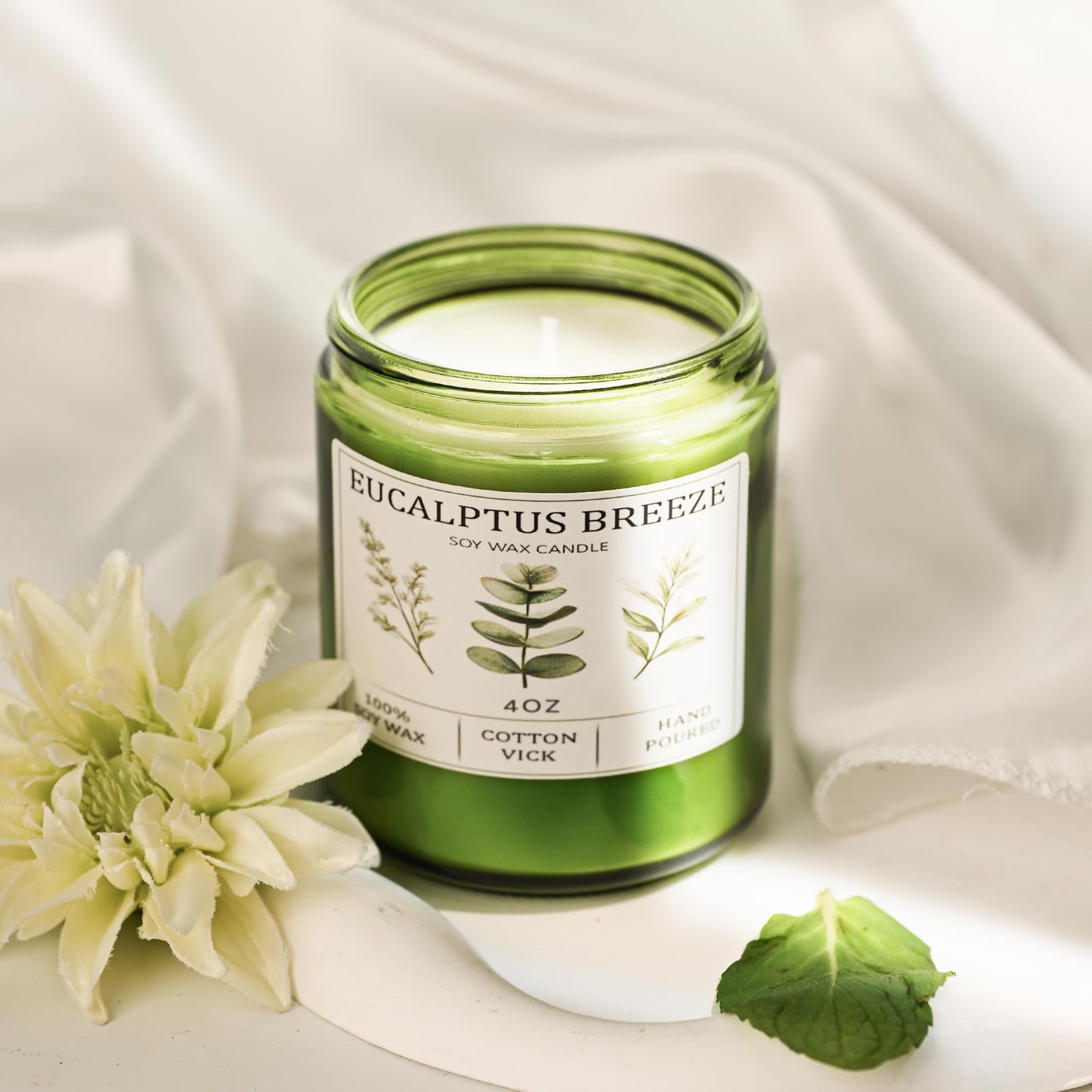 Eucalyptus & Mint Candles for Home Scented, 20 Hours Burn Soy Candle Gift for Women Stress Relief, Meditation, Yoga, Relaxing, Natural Soy Wax for Men and Women, 4oz