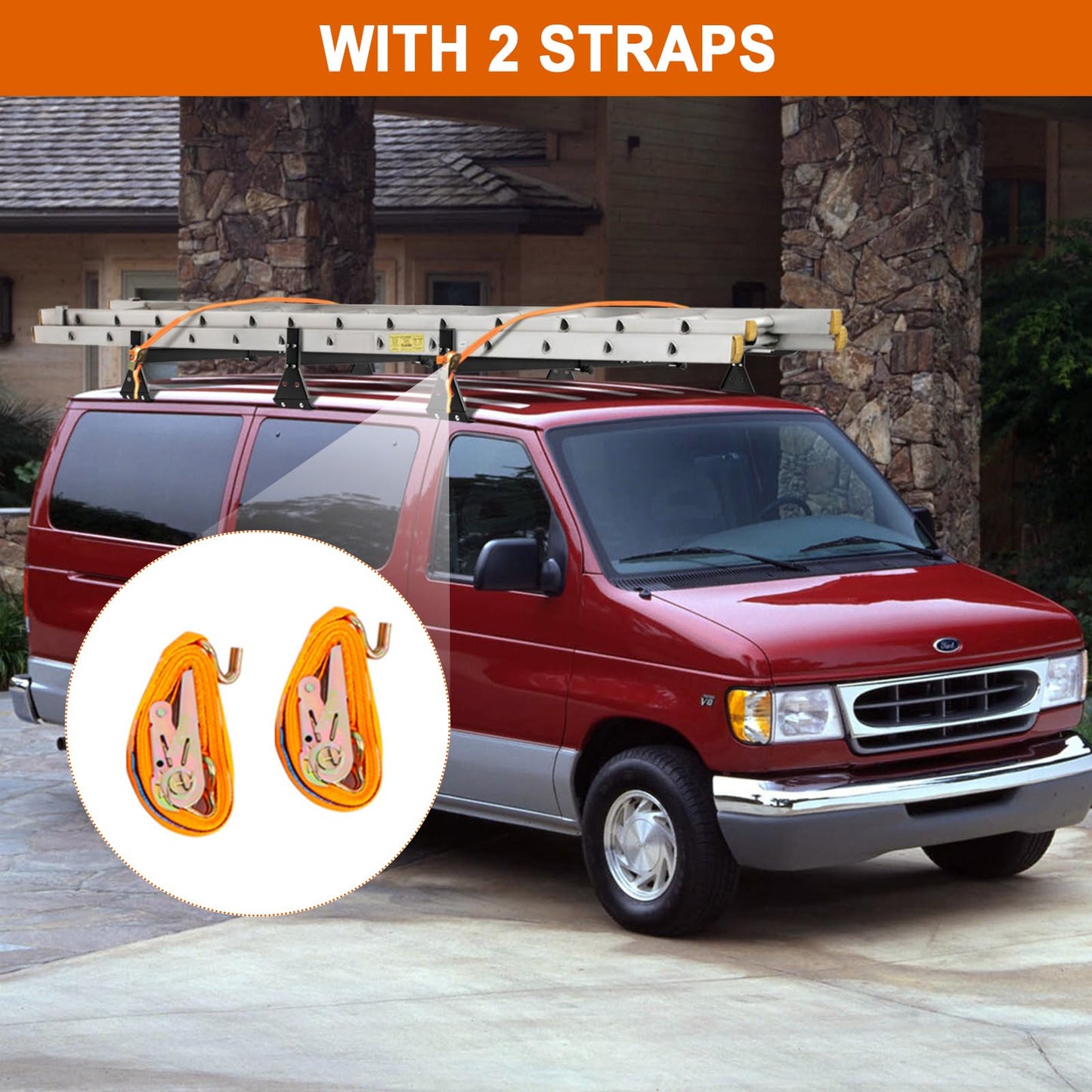 CIRONBOW Universal Roof Ladder Rack for Van,Roof Rack for Minivan/Panel Van,Adjustable Length 57''-65'',3 Bars-Fit Chevy Express Vans1996-Up,800LB Load-Capacity,Gutter Clamp Type,Matte Coating Black