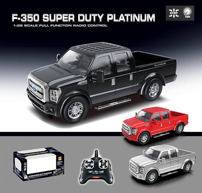 Liberty Imports RC Ford F-350 Super Duty Toy Pickup Truck Officially Licensed Full Function R/C Radio Remote Control Car Genuine 1:28 Scale Vehicle (Black)