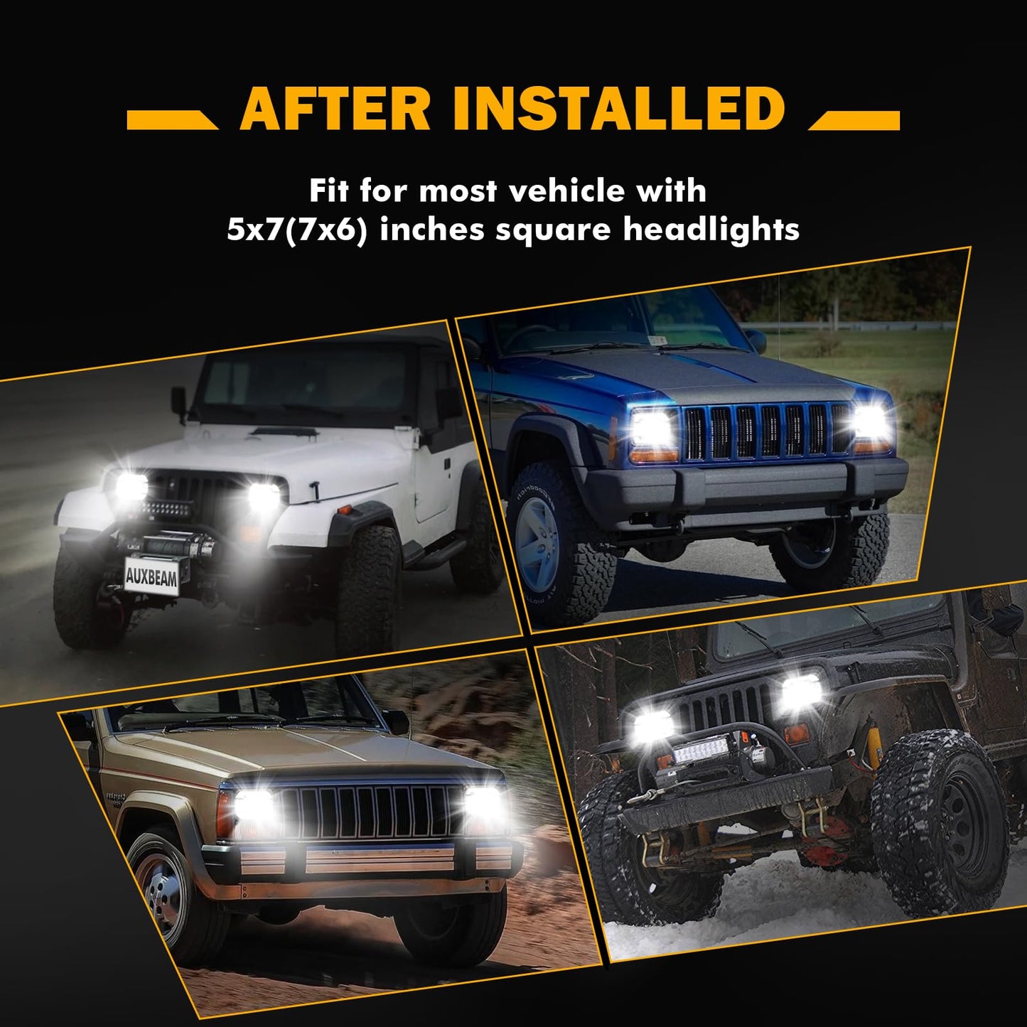 Auxbeam 5x7 7x6 LED Headlights with DRL & Turn Signal High/Low Beam DOT Approved H6054 Led Rectangular Headlight for Jeep Wrangler YJ Cherokee XJ H6054 H5054 H6054LL 69822 6052 6053