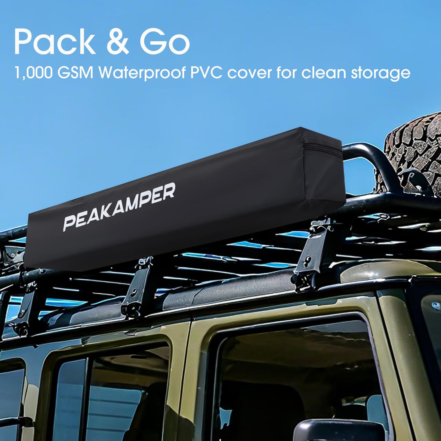 Peakamper Awning Shower Tent with Swing Arm Privacy Roof, Vehicle Side Shower Room LED Light, 3ft x 3ft Camping Privacy Shelter Restroom Bathroom, UV-Resistant Waterproof Storage