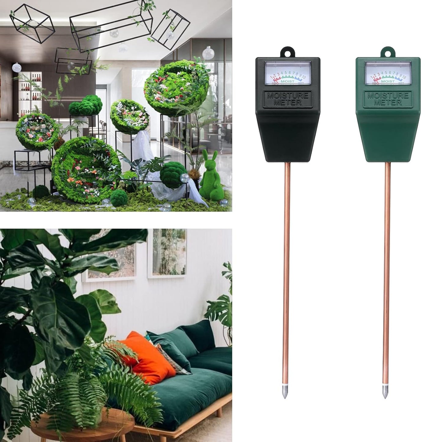 Skiennix Soil Moisture Meter - Accurate Plant Water Tester for Indoor & Outdoor Use | 2-Pack (Black & Green)
