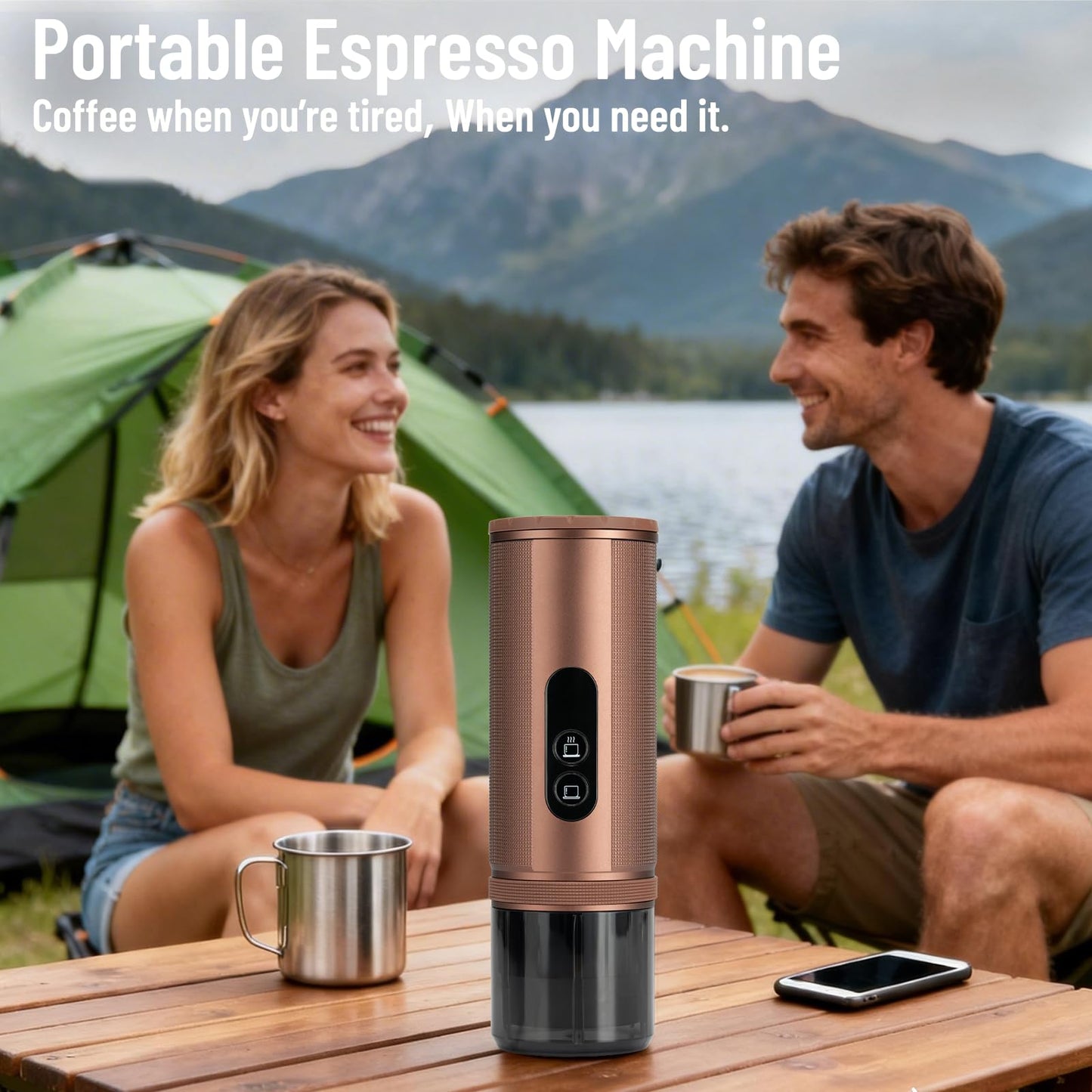 FANSHAIN Portable Coffee Machine: Electric Espresso Machine - Portable Coffee Maker for Travel - Rapid Heating - 8 Cups of Coffee Per Full Charge - Compatible with Nespresso Capsules - Brown