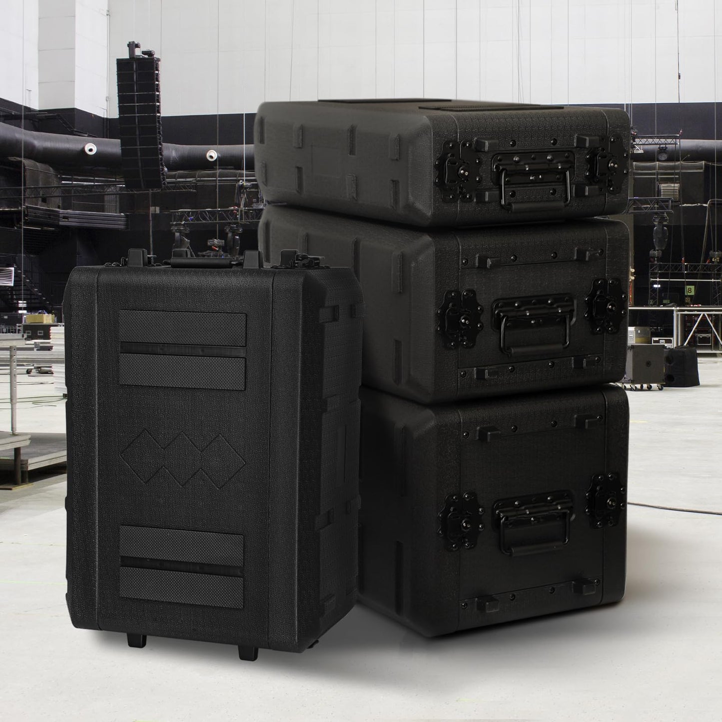 ECGOIOE 4U Rack Case Shallow 17" Depth, 19" Rackmount Flight Cases Easy Installation Portable Carry Watertight Dust Proof 2 Space Shockproof Mount Racks with Microphone Compartments Space Saving