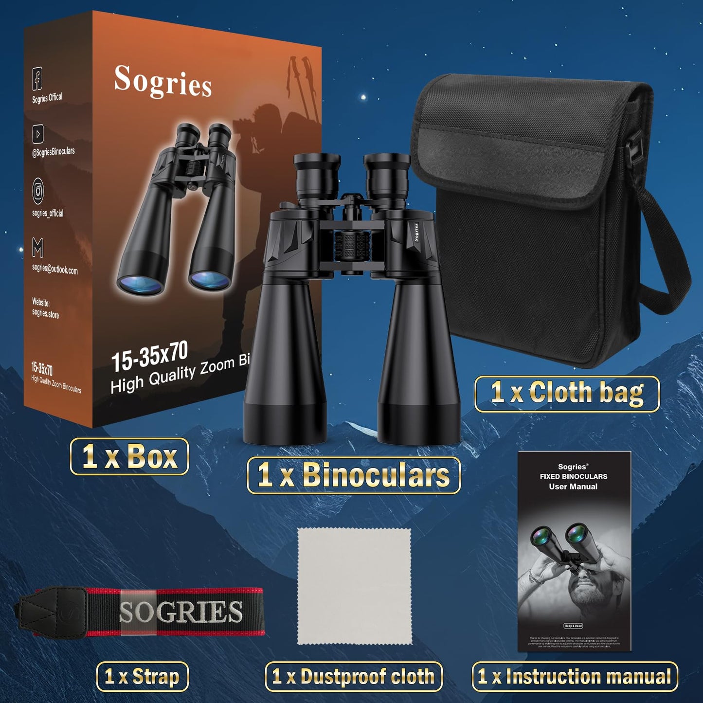 Sogries Binoculars for Adults High Powered, 10x35 HD Binoculars with 70MM Large Objective Lens, BAK4 Prism & FMC Optics for Bird Watching, Stargazing, Hunting & Travel