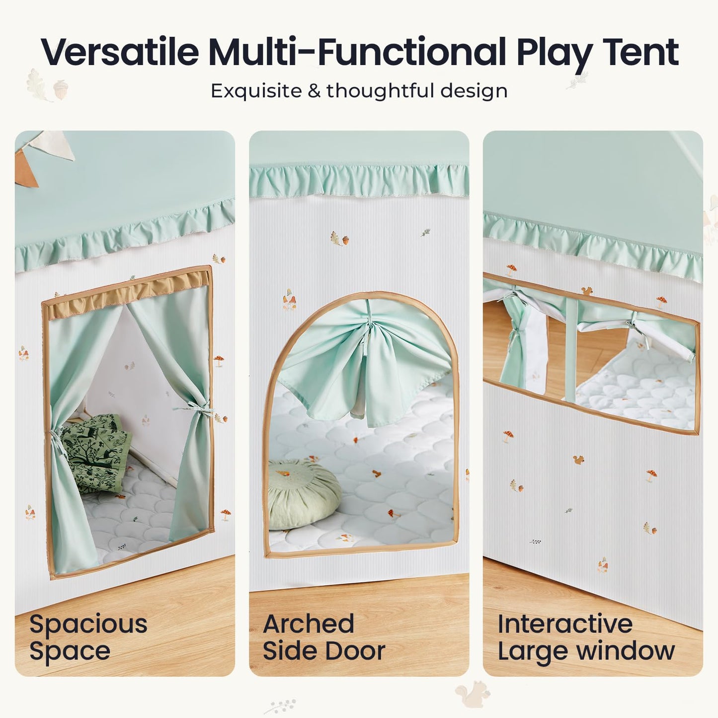 Tiny Land Kids Play Tent with Tunnel, Pop Up Play Tent with Ball Pits, Kids Tent with Printed Mat