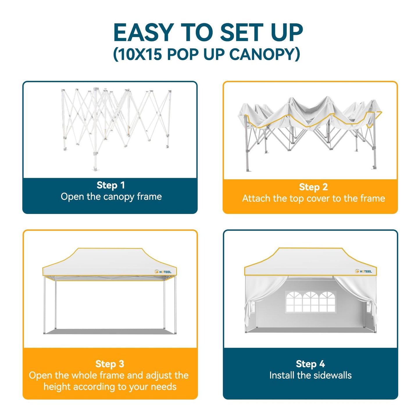 Hoteel 10x15 Pop Up Canopy Tent Heavy Duty with 4 Sidewalls, Waterproof Party Tent, Easy Set-up Commercial Instant Tents with Roller Bag & Sandbags, Hexagonal Leg (1-Year Warranty)