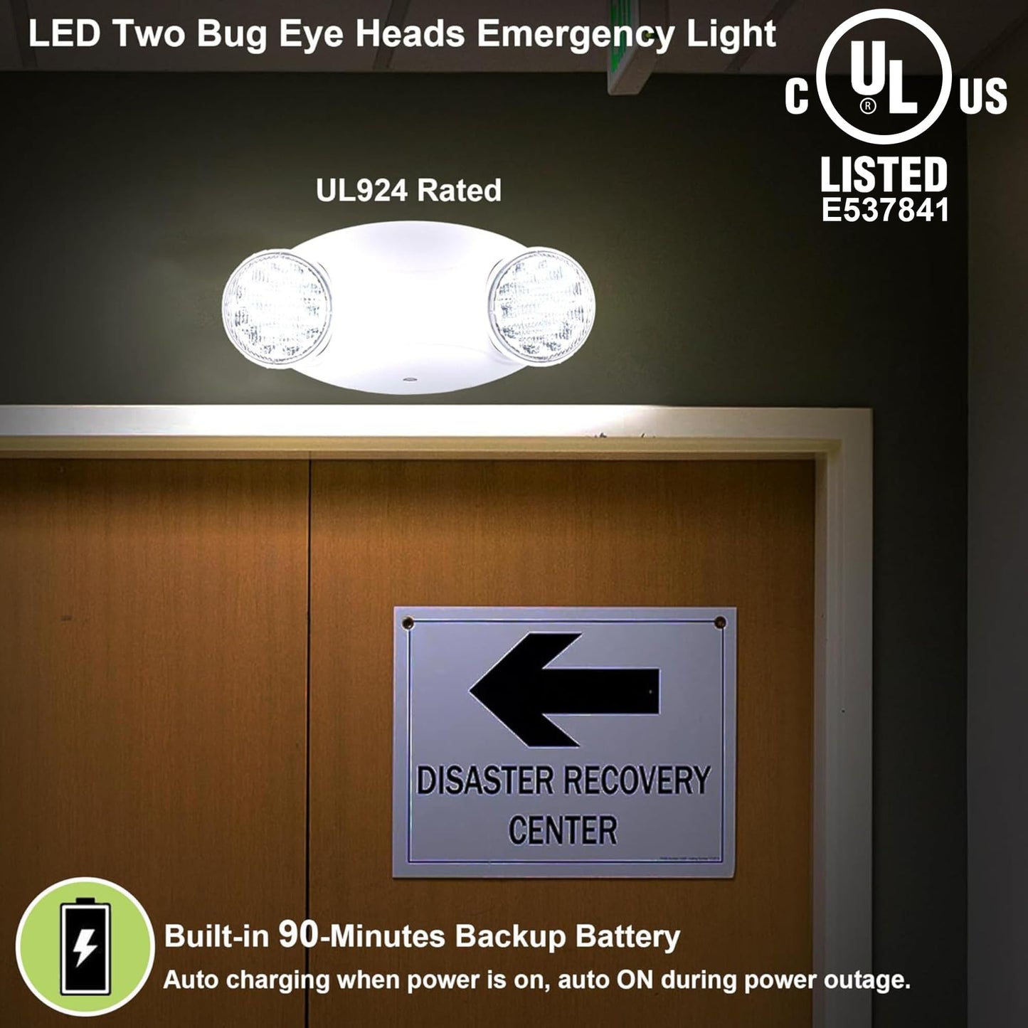 LIT-PaTH LED Emergency Lighting Fixtures with 2 LED Bug Eye Heads and Back Up Batteries- US Standard Exit Light, UL 924 and CEC Qualified, 120/277 Voltage, White, 6-Pack