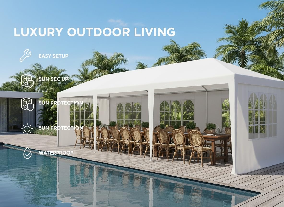 HOTEEL 10x30 FT Party Tent Outdoor Canopy Tents for Parties with 8 Removable Sidewalls, Carpas para Fiestas Waterproof for Gazebo Large Backyard Shelter Patio Wedding Event Tent BBQ White