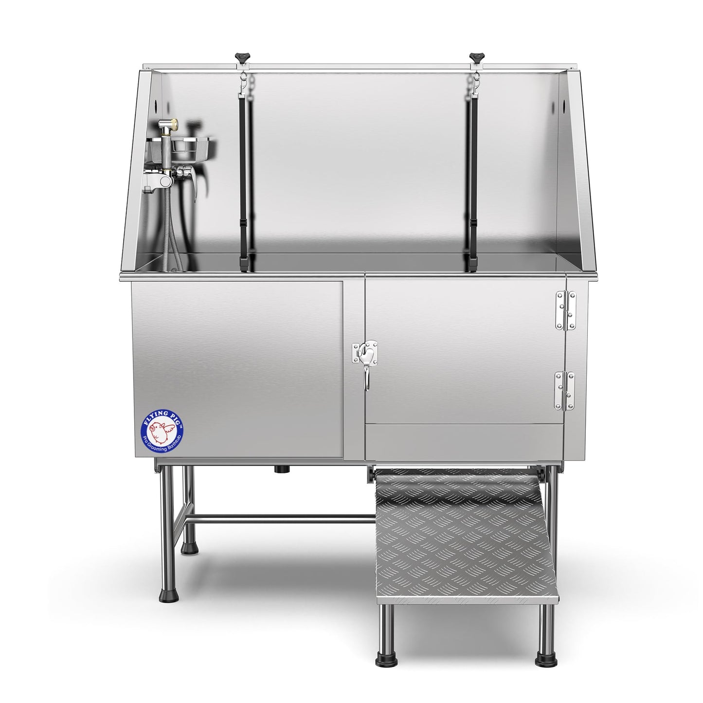 Flying Pig 50" Stainless Steel Pet Dog Grooming Bath Tub with Walk-in Ramp & Accessories (Right Door/Left Drain)
