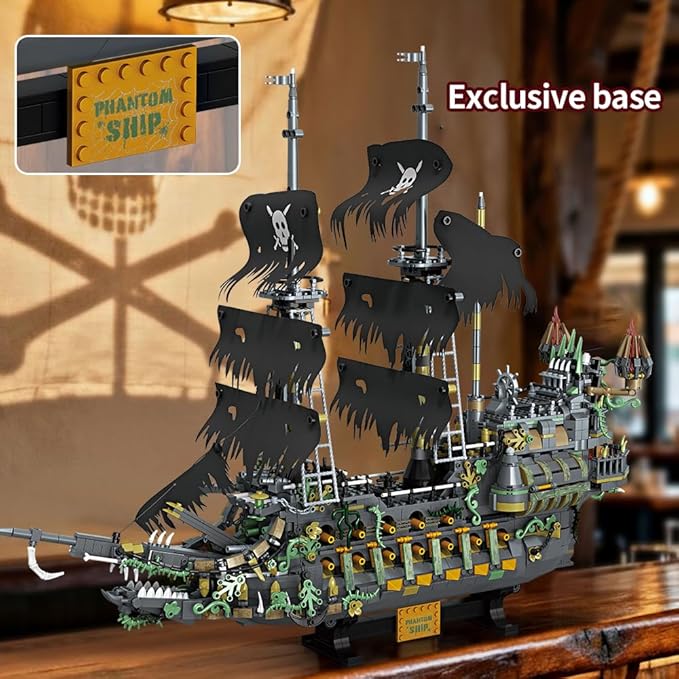39107 The Flying Dutchman Pirate Ship Building Kit 2434 PCS Large Pirate Ship Model with Display Stand Detailed Sailing Ship Building Blocks Set for Adults & Teens