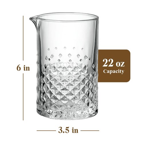 Crystal Cocktail Mixing Glass - 22 Oz 650ml - Thick and Sturdy Bottom, Durable and Seamless Design - Drink Mixer Glass for Bar Mixing Set – Whiskey Gifts for Men