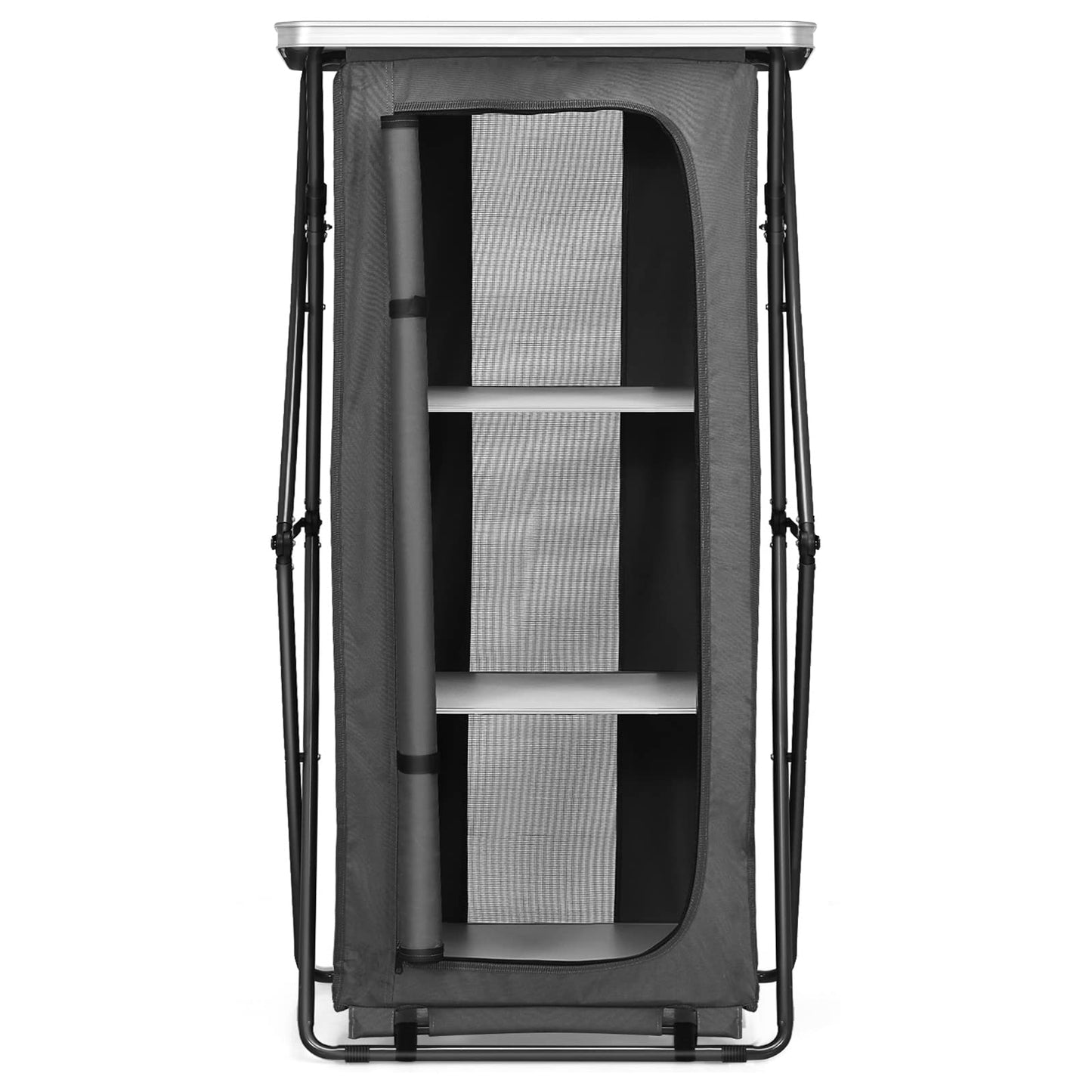 Giantex Folding Camping Storage Cabinet with 3 Shelves and Carry Bag, Portable Outdoor Organizer Kitchen Table, Quick Set-up for BBQ, Picnic, Backyard, Compact Pop-Up Cupboard, 47''H