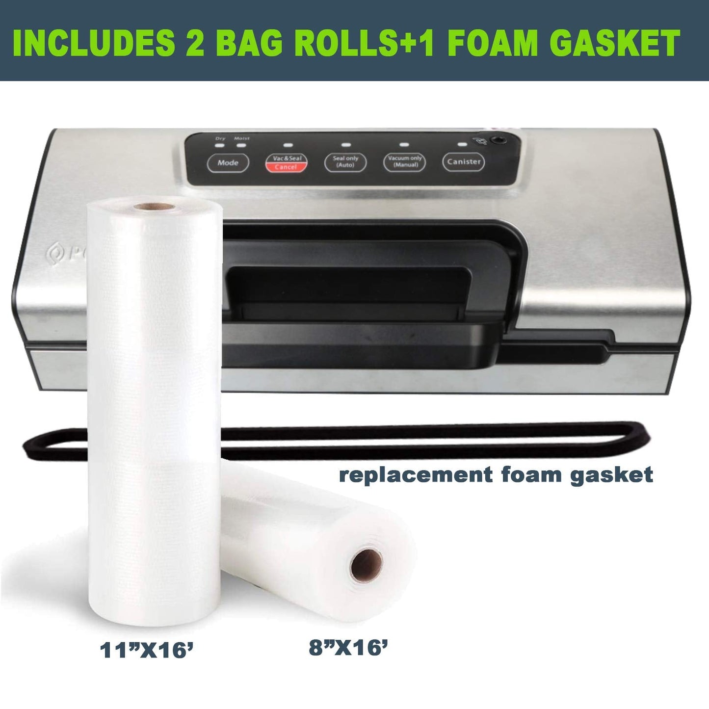 Potane Precision Vacuum Machine,Pro Food Sealer with Built-in Cutter and Bag Storage(Up to 20 Feet Length), Both Auto Manual Options,2 Modes,Includes 2 Bag Rolls 11”x16’ and 8”x16’,Compact Design