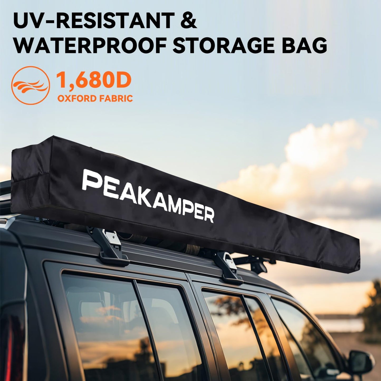 Peakamper 270 Awning Free Standing w/LED Light, 108 sq ft Shelter Car Side 270 Degree Awning, UV50+ Waterproof Wind Resistant for SUV Van Truck Vehicle, Passenger Side