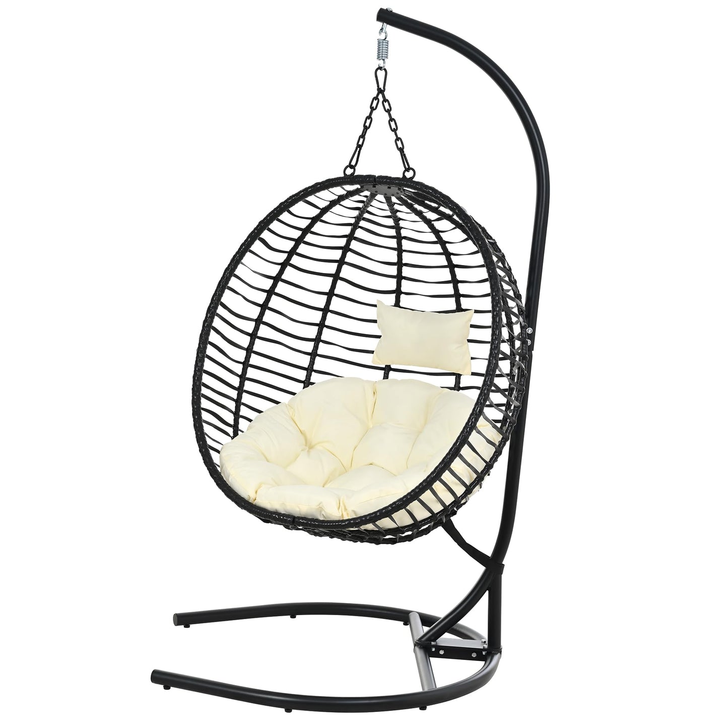 Merax Folding Hanging Egg Chair with Stand, Indoor Outdoor Wicker Hammock Swing Chair with Adjustable Anti-Slip Feet for Balcony, Bedroom, Garden