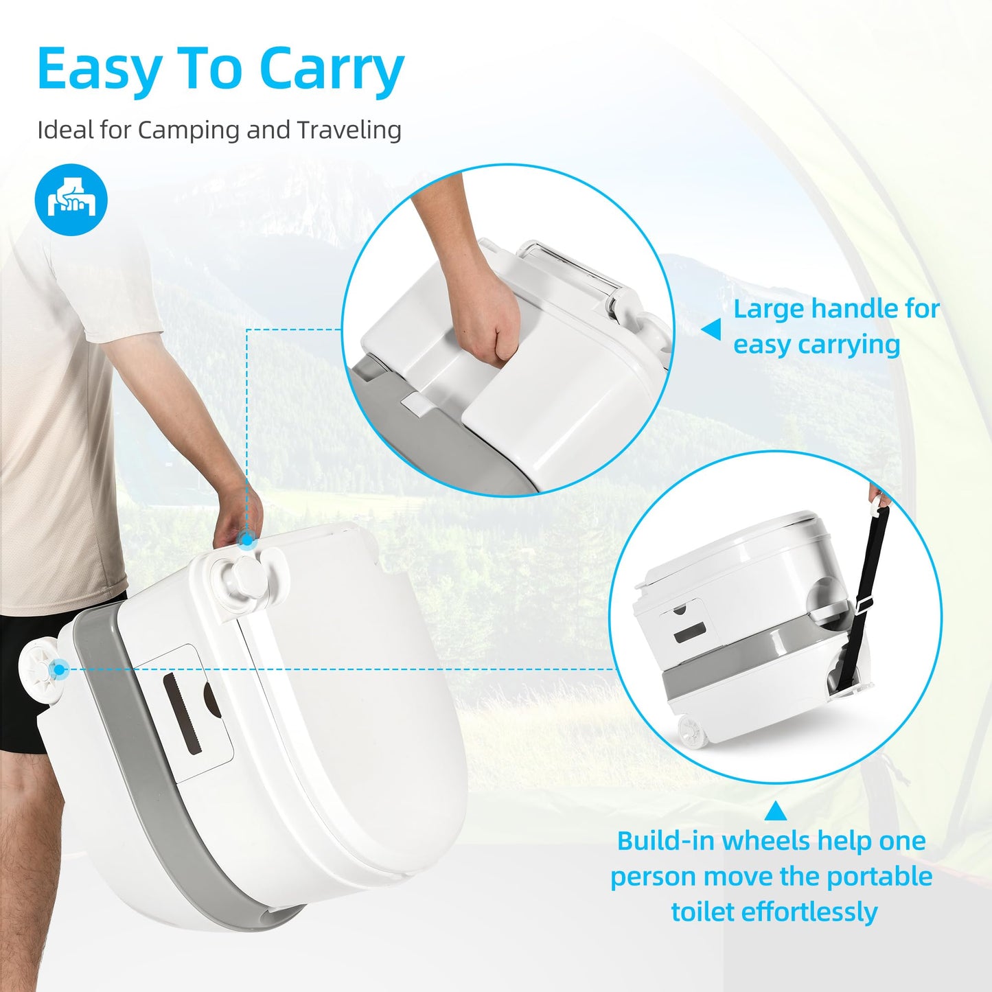 YITAHOME 6.34 Gallon Portable Toilet for Camping, RV Travel Porta Potty Leak-Proof with Press Flush Pump, Paper and Detergent Collection, Rotating Spout for Adults, Boating, Hiking, Trips