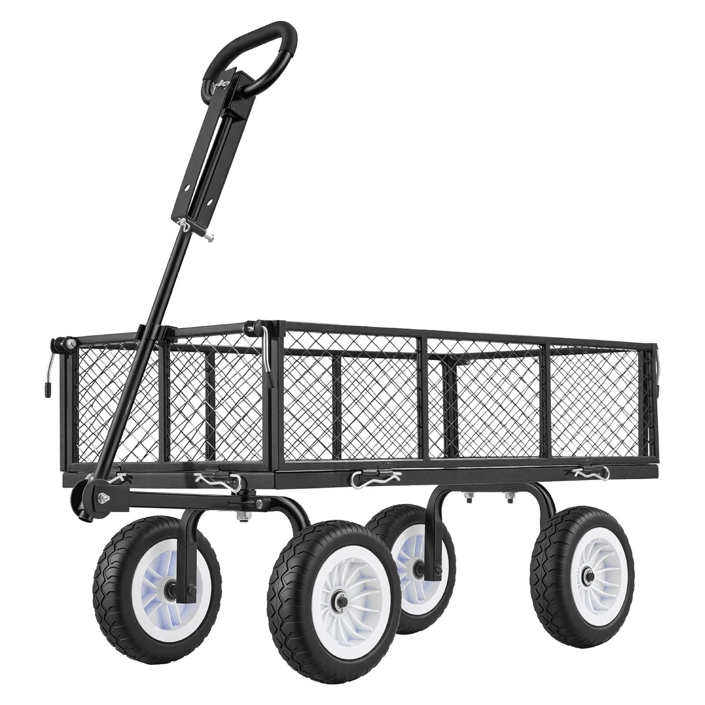 VEVOR 900 LBS Steel Garden Cart, 2 in 1 Handle, Heavy Duty Pullable Garden Wagon with 10" Flat-Free Tires, Outdoor Utility Yard Wagon Cart with Detachable Side Panels, Attach to ATV or Tractor
