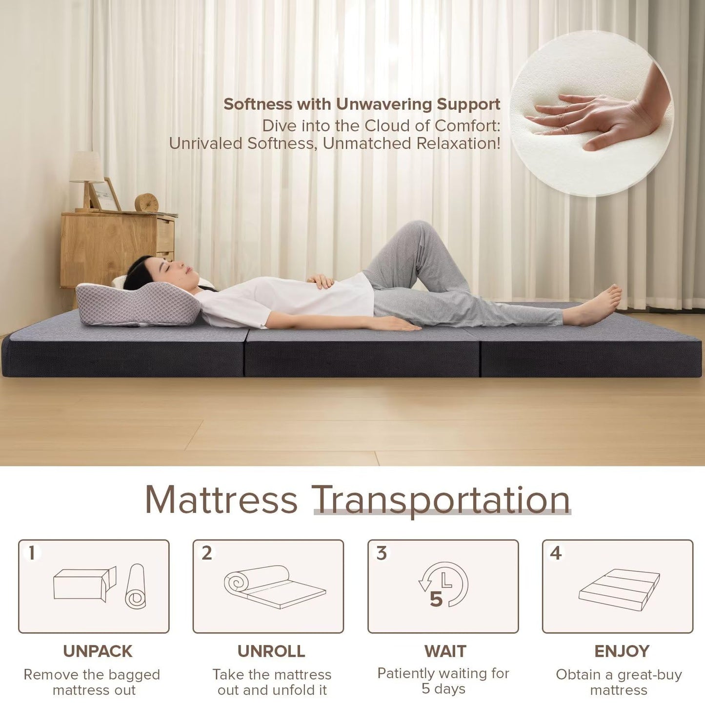 Vamcheer Tri Folding Mattress Full Size - 6 Inch Foldable Mattress for Travel/RV/Camping/Guest Room/Yoga, 73"x52"x6" Tri-fold Memory Foam Cushion with Washable Cover
