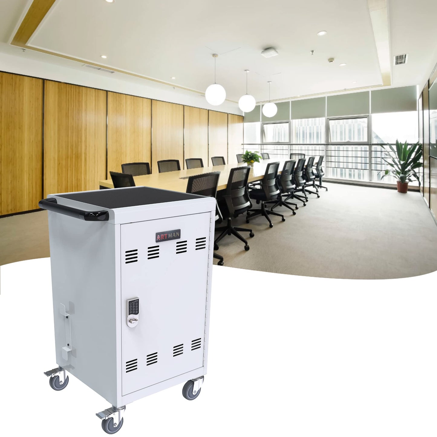 Laptop Charging Cabinets, Mobile Charging Carts and Cabinets, Holds Up to 32 Units, with Power Cord Management, Fits Screen Sizes Up to 16.3", Fits Chromebooks, Laptops, Fits School, Business, White