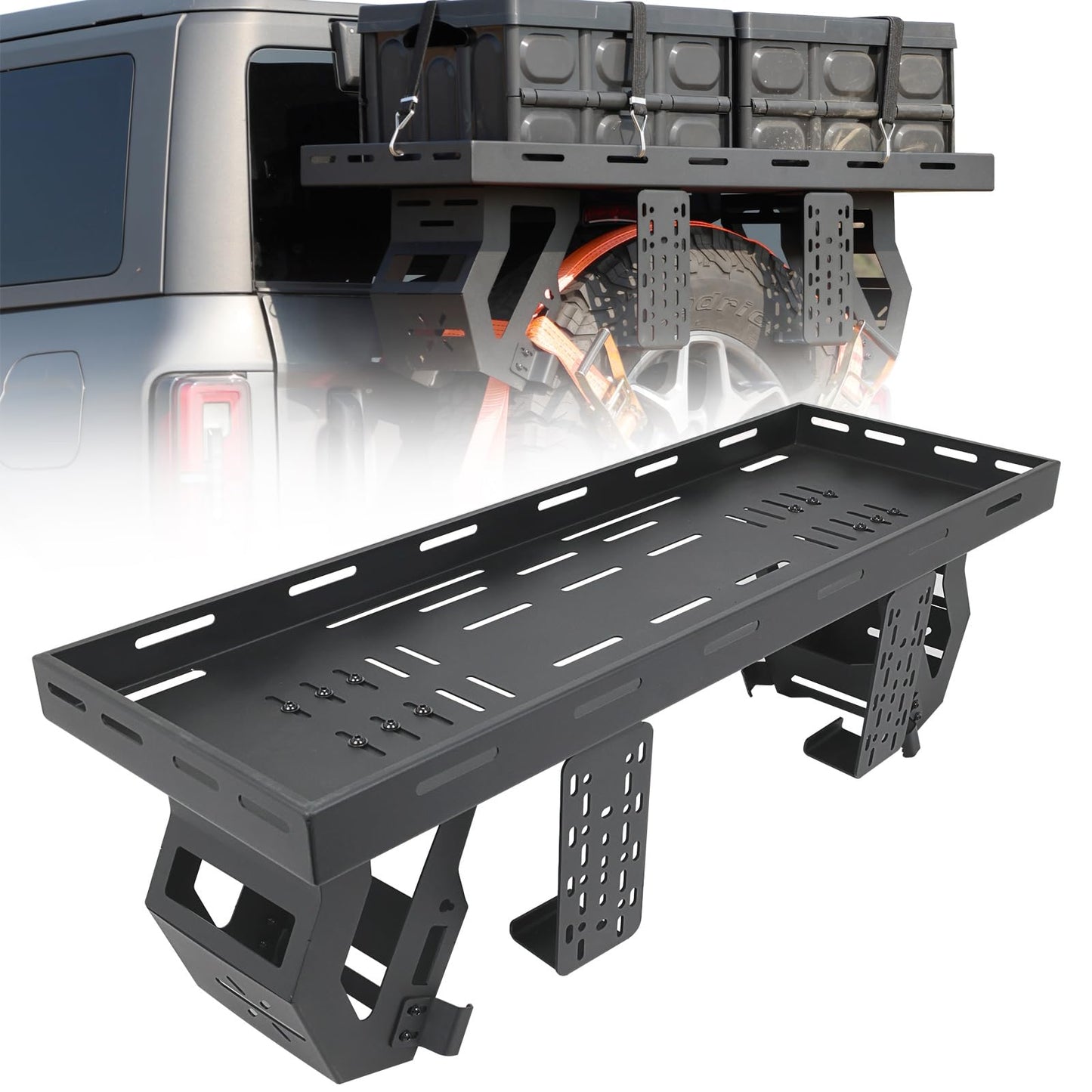Broaddict Utility Spare Tire Cargo Rack Basket Storage Tray Fit for 1976-2025 Wrangler JK/JL/TJ/YJ/CJ & 2021-2025 Bronco with 27"-40" Tires