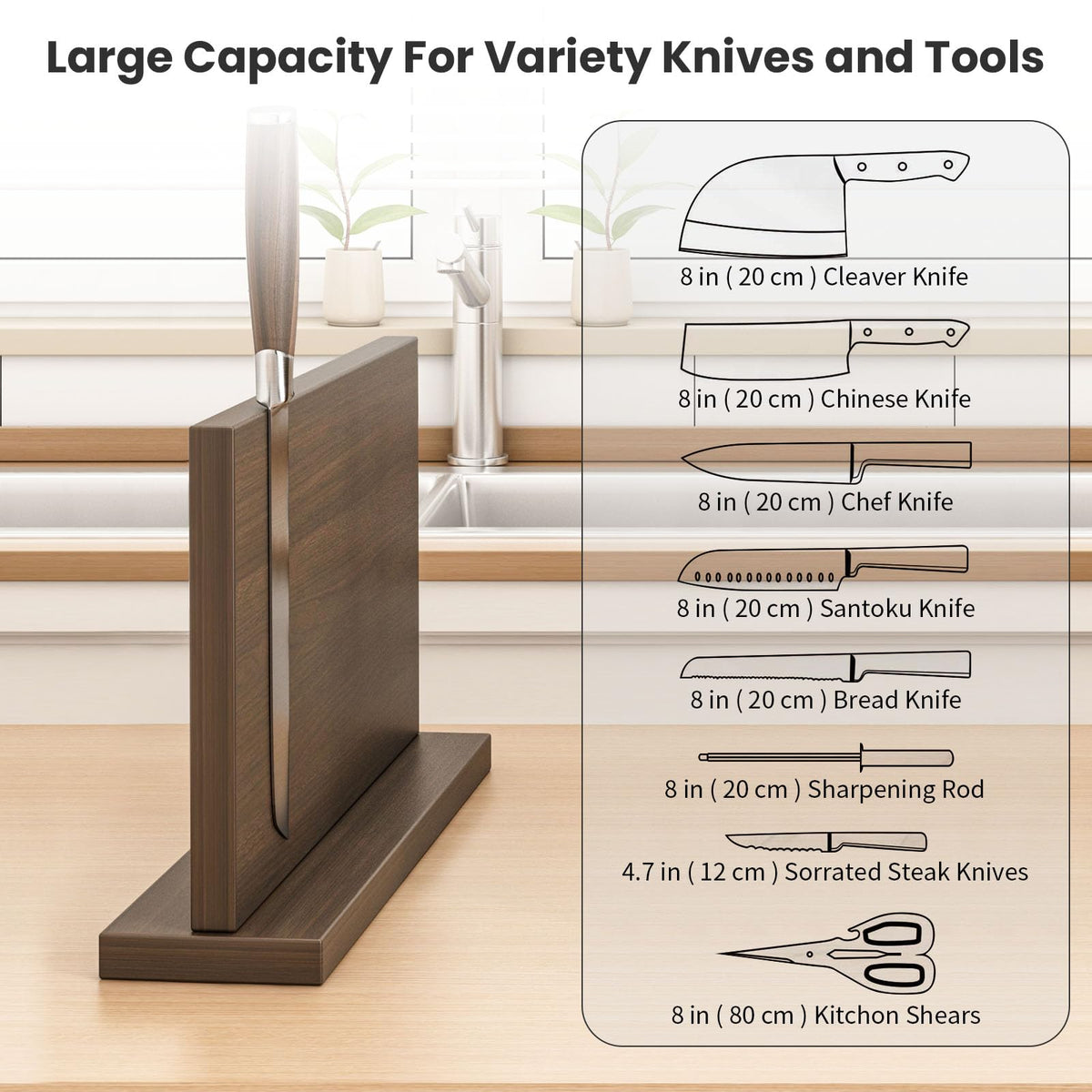 THMINS Extra Large Magnetic Knife Holder, 16 x 9 Inches Double-Sided Magnetic Knife Block Universal Multi-function Display Rack for Kitchen Counter (Dark Gray)