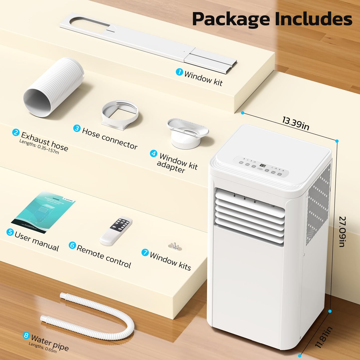 Electactic 8000 BTU Portable Air Conditioner for Rooms up to 450 Sq.Ft, 4 Modes Portable AC Unit with Cool, Dry, Fan and Sleep Modes, Remote and LED Display, Installation Kits for Home, Apartment