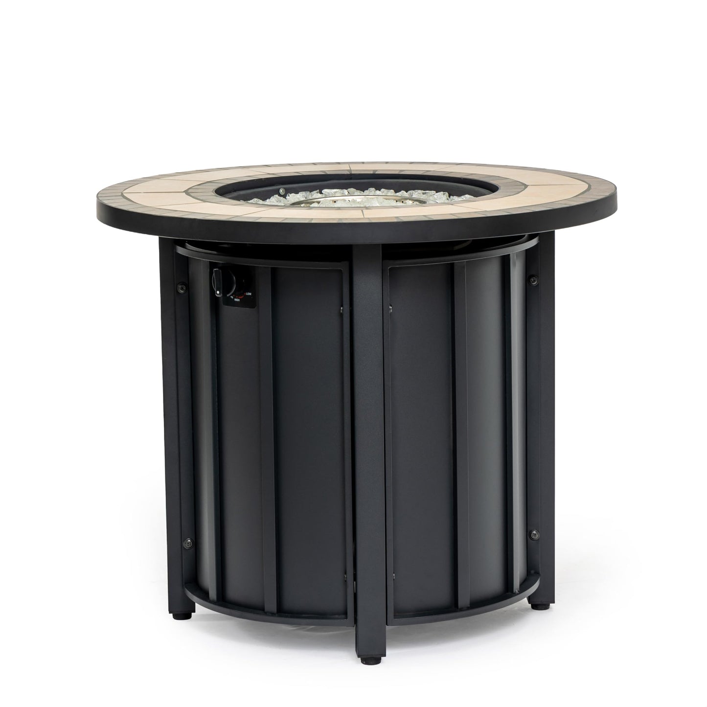 30" Propane Gas Fire Pit Table, 50000 BTU Round Outdoor Fire Pit with Mosaic Ceramic Tabletop, Steel Patio Fire Table with Lid & Rain Cover for Backyard Deck Garden, Black