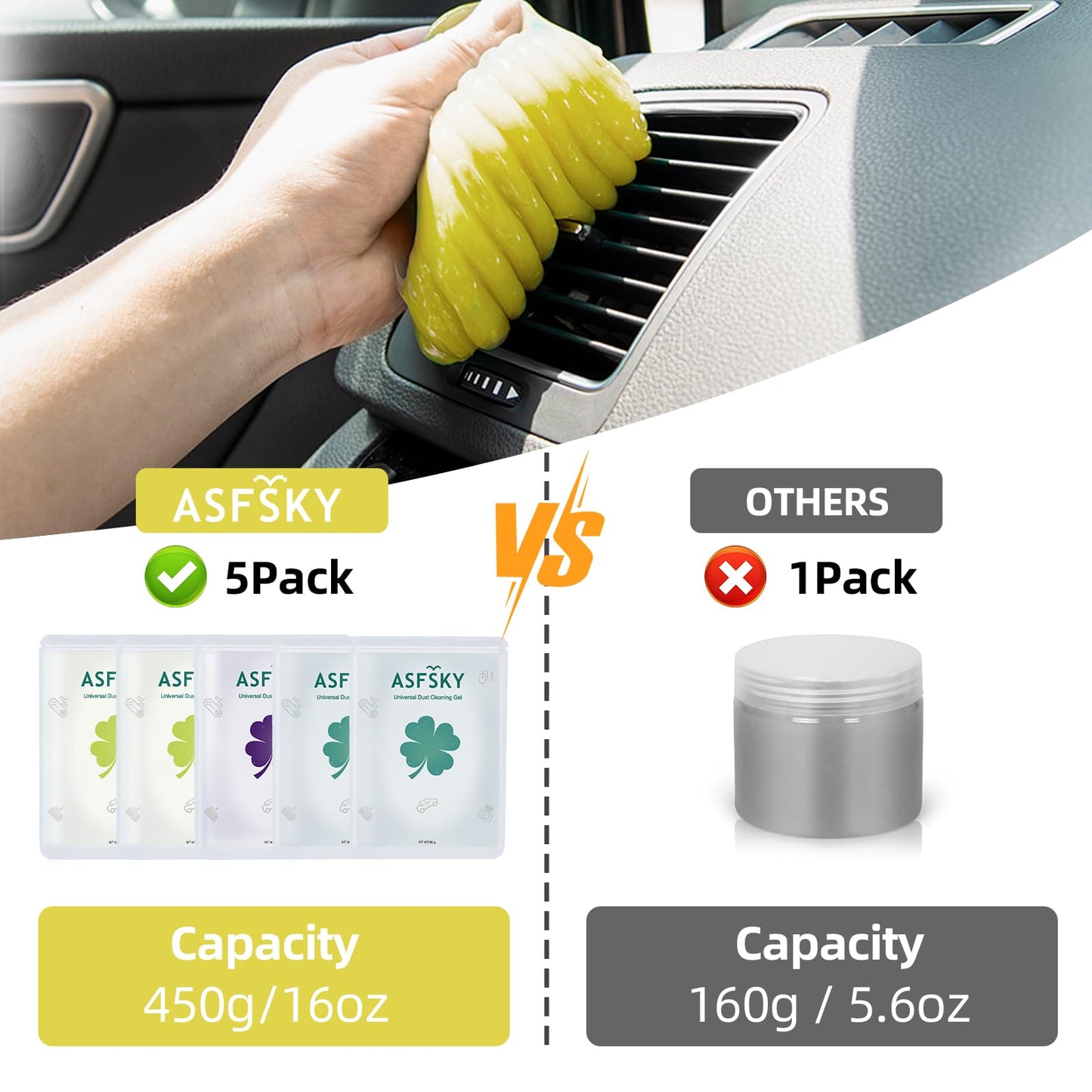 ASFSKY Car Cleaning Gel for Car Detailing Car Cleaning Putty for Interior Cleaner for Car Vents Car Cleaning Gel Pack 450g(5 Pack)
