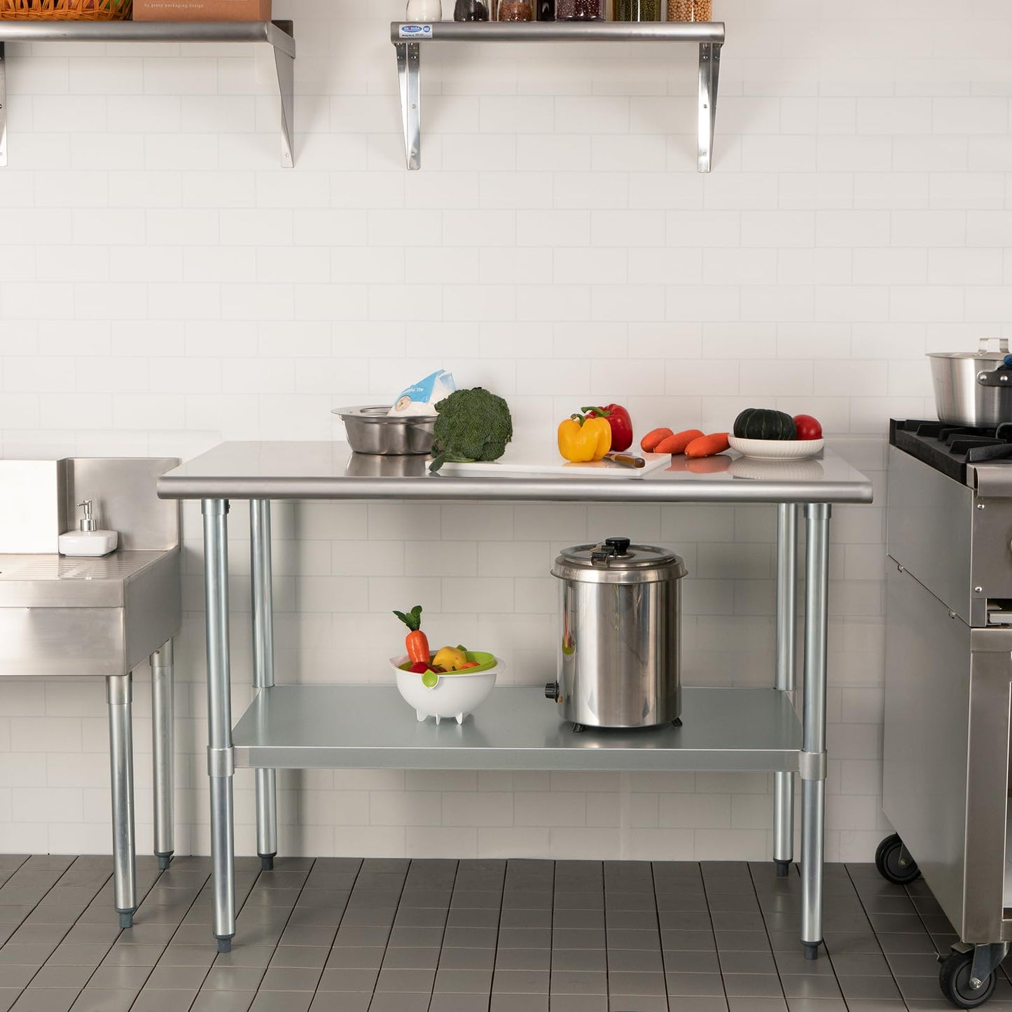 HARDURA Stainless Steel Table 30X48 Inches with Undershelf and Galvanized Legs NSF Heavy Duty Commercial Prep Work Table for Restaurant Kitchen Home and Hotel