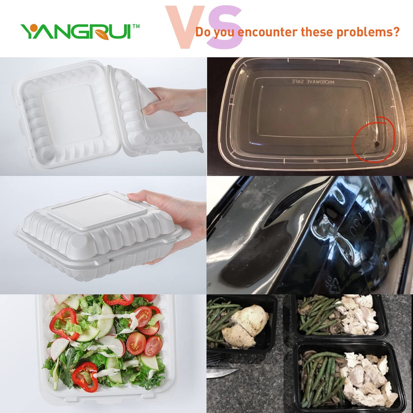 YANGRUI Togo Containers for Takeout,Lunch Storage,Food Prep 40 pack 48 oz + Clamshell Take Out Containers 41 oz 100-pack