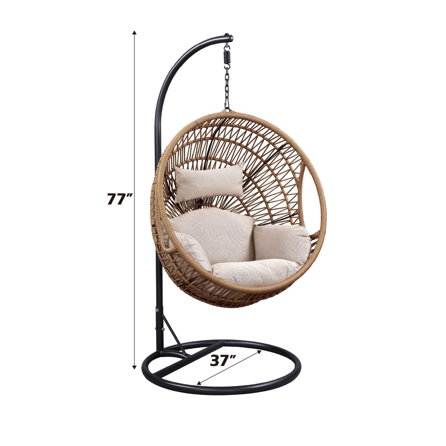ACME Vasant Outdoor Patio Hanging Chair/Stand in Beige Fabric and Rope
