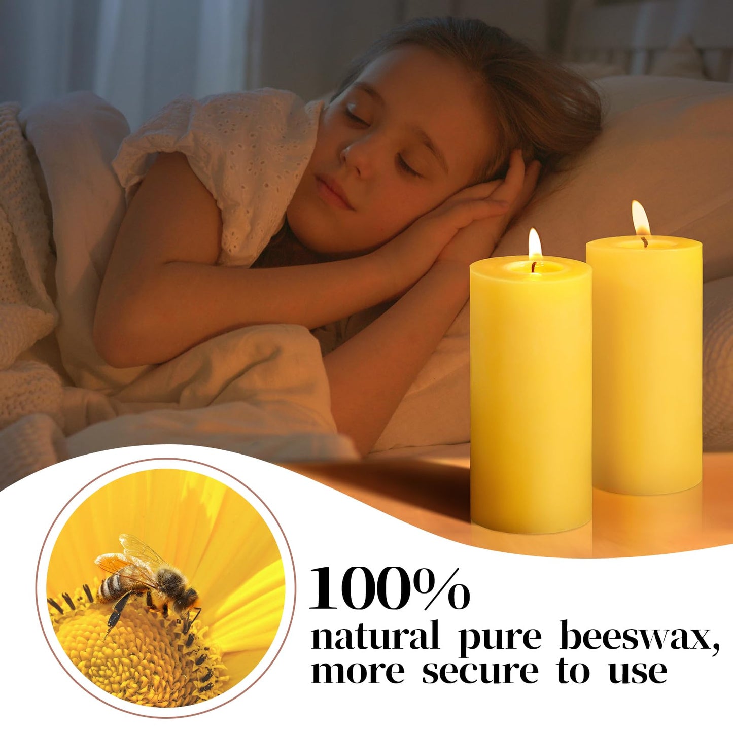 6 Pack Beeswax Pillar Candles for Home, Pure Natural Beeswax Candles Emergency Candle for Home, 210 Hours Organic Unscented Bees Wax Pillar Candle for Prayer, Dripless & Smokeless (2x4in)