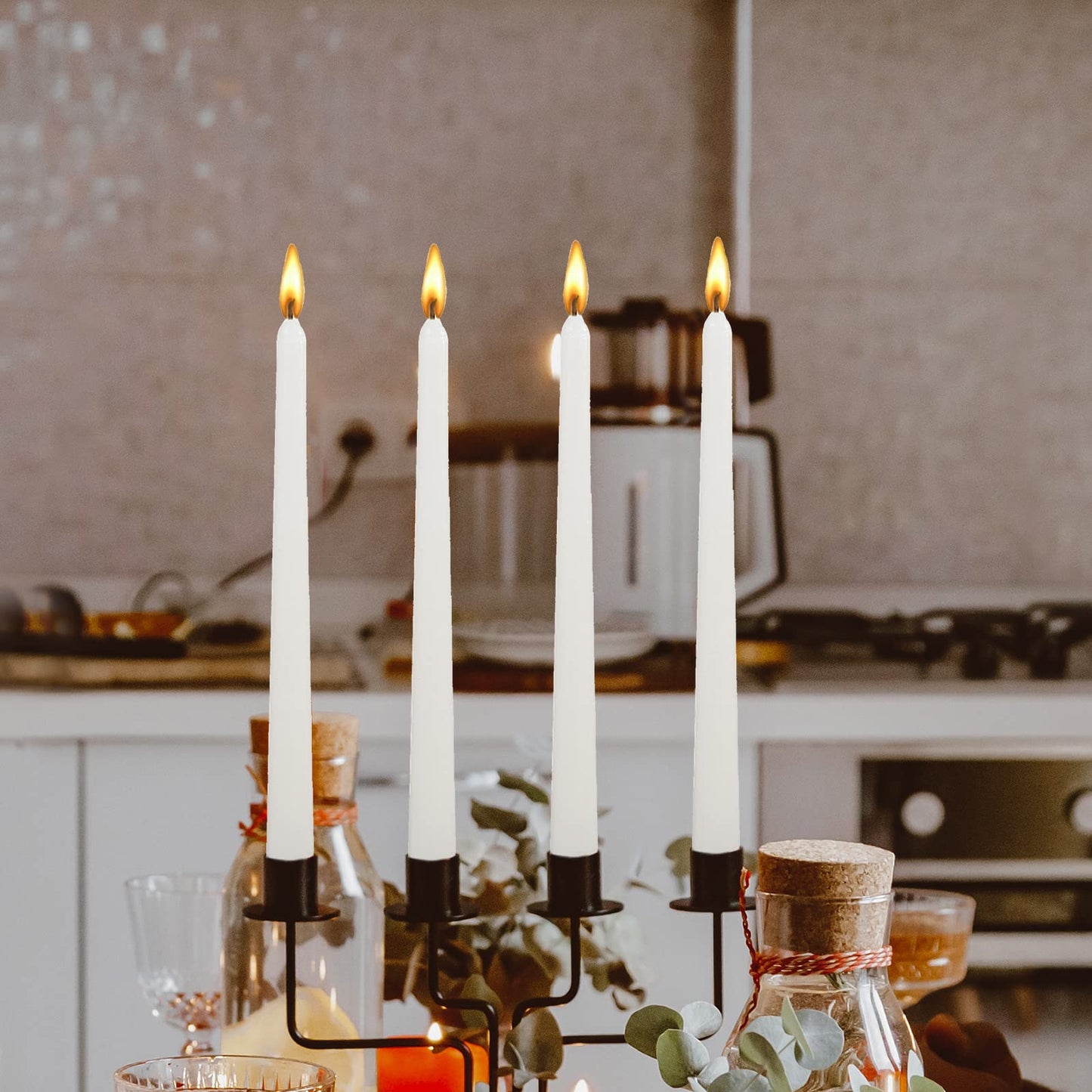 10 inch White Taper Candles-Set of 4 Tapered Candle, Tall Candlesticks,Home Dinner Candle, Party, Wedding, Halloween, Christmas Candles (9.9 inch, White)