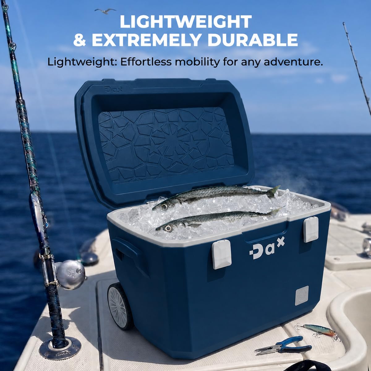 DA Ultra-Light 60 QT Hard Cooler with Wheels and Telescopic Handle, Keep Cold Up to 5 Days, 30% Lighter Than Rotomolded, Coolers Ice Chest for Camping, Tailgating, Beach (60QT Dark Blue)