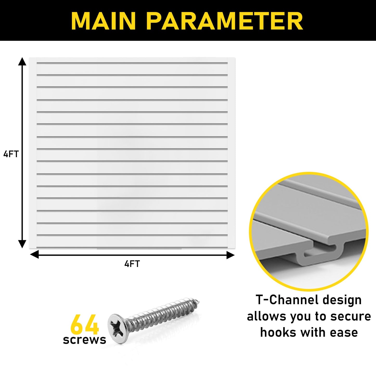 Heavy Duty 4'H X 4'W PVC Garage SlatWall Storage System (with Endcaps & Screws) - Modular Slat Wall Paneling for Garage Wall Organizer - Interlocking SlatWall Panels for Home & Commercial Use (Grey)