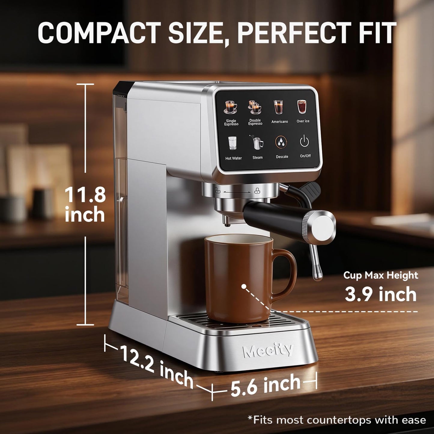 Mecity 20 Bar Espresso Machine with Milk Frother, Touchscreen Coffee Maker for Espresso, Americano & Over Ice Coffee, Compact Stainless Steel Latte & Cappuccino Maker